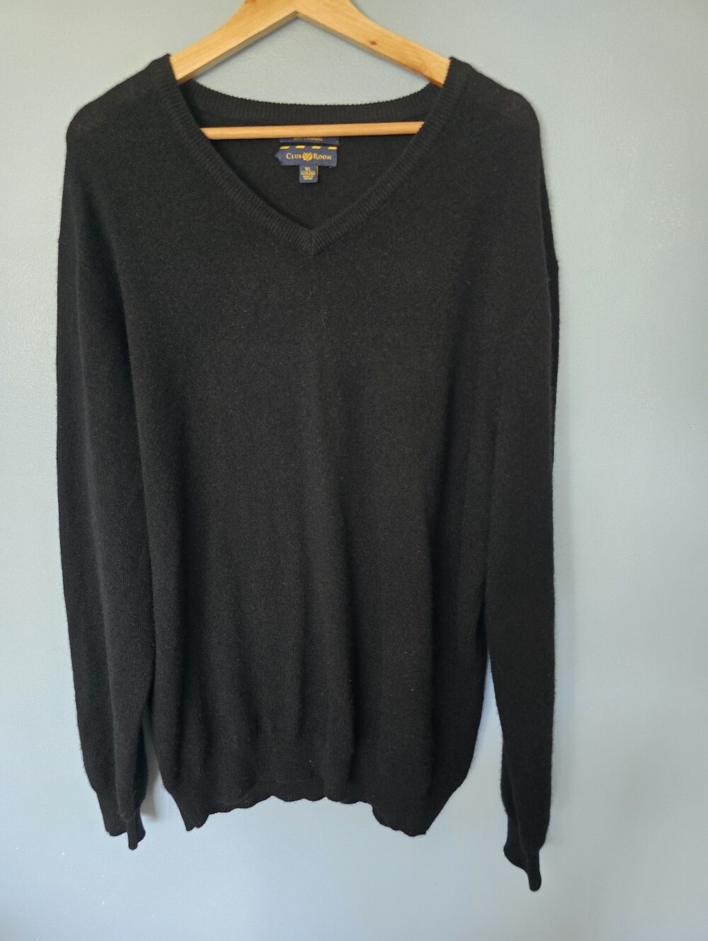 Club Room Cashmere Mens Black V-Neck Knit Sweater XL